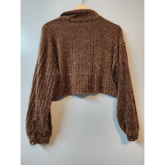 LeLis Collection Cropped Button Down Long Sleeve Cable Knit Cardigan Rust XS - Picture 2 of 7